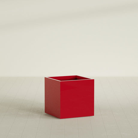 Montroy Cube Planter in Gloss Red, 28", shown empty
