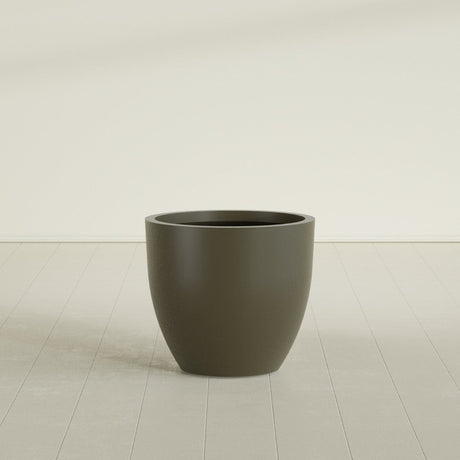Wannsee Round Planter in Matte Bronze, 33"D × 29"H, shown empty