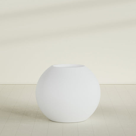 Globe Planter in Gloss Bright White, 36"D × 30"H, shown empty