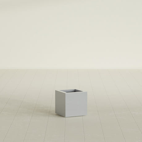 Montroy Cube Planter in Metallic Silver, 12", shown empty