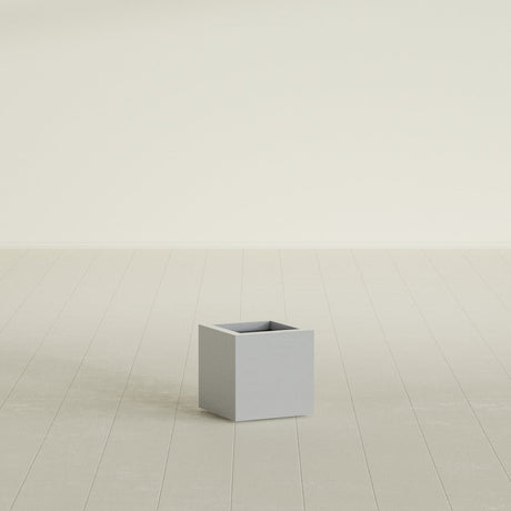Montroy Cube Planter in Metallic Silver, 12", shown empty
