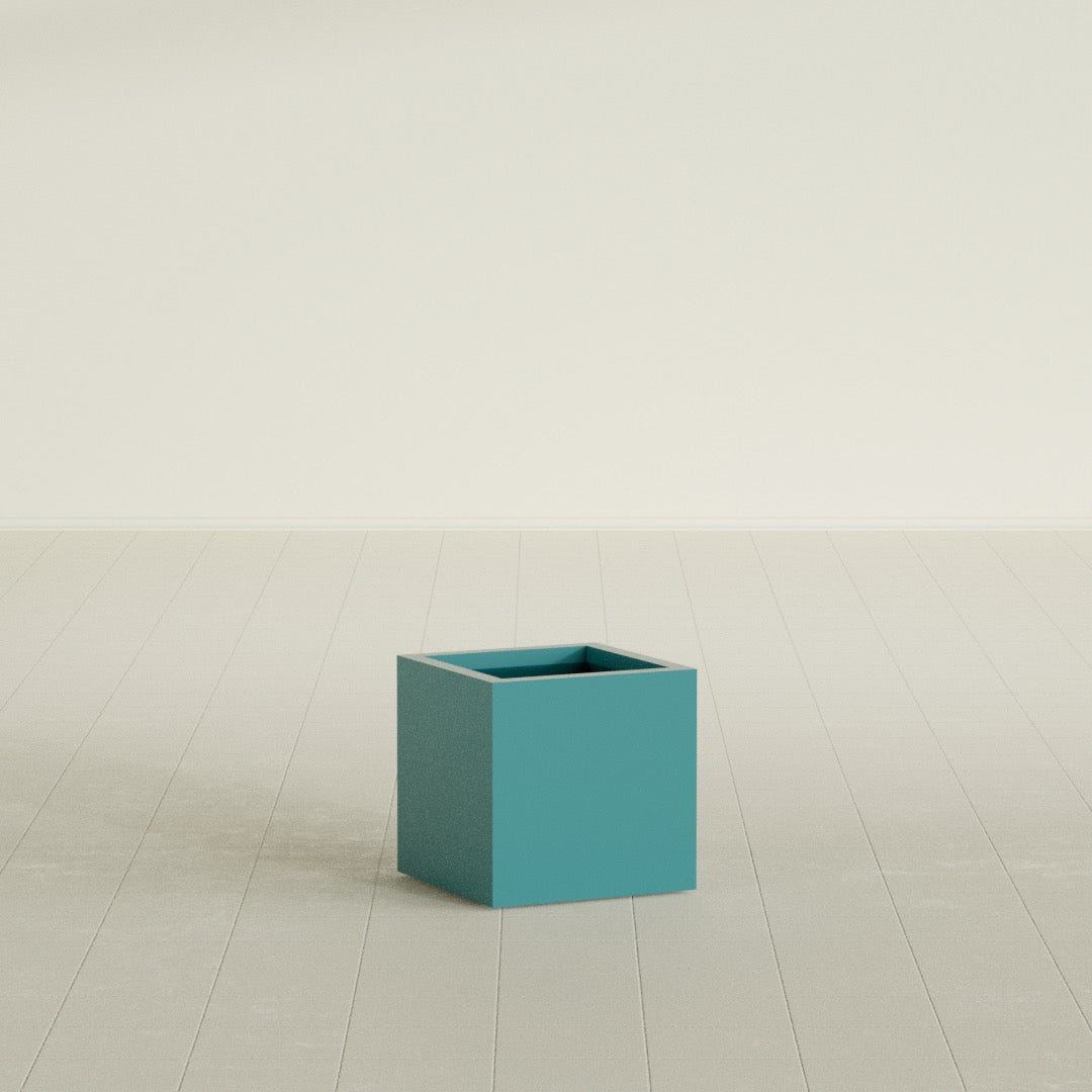 Montroy Cube Planter in Satin Seafoam Green, 16", shown empty