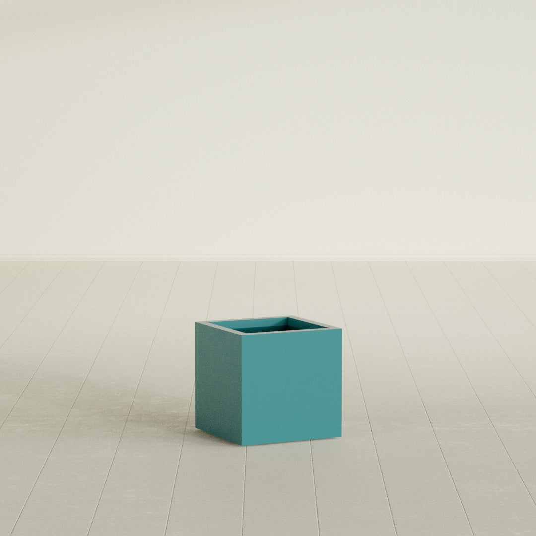 Montroy Cube Planter in Satin Seafoam Green, 16", shown empty