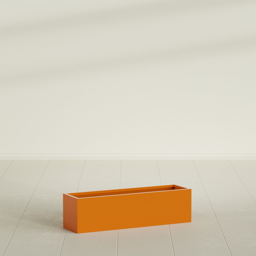 Monaco Rectangle Planter in Gloss Tangerine, 26"L, shown empty