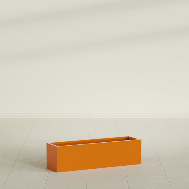 Monaco Rectangle Planter in Gloss Tangerine, 26"L, shown empty