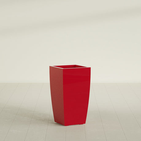 Toulan Tapered Square Planter in Gloss Red, 16"W × 30"H, shown empty