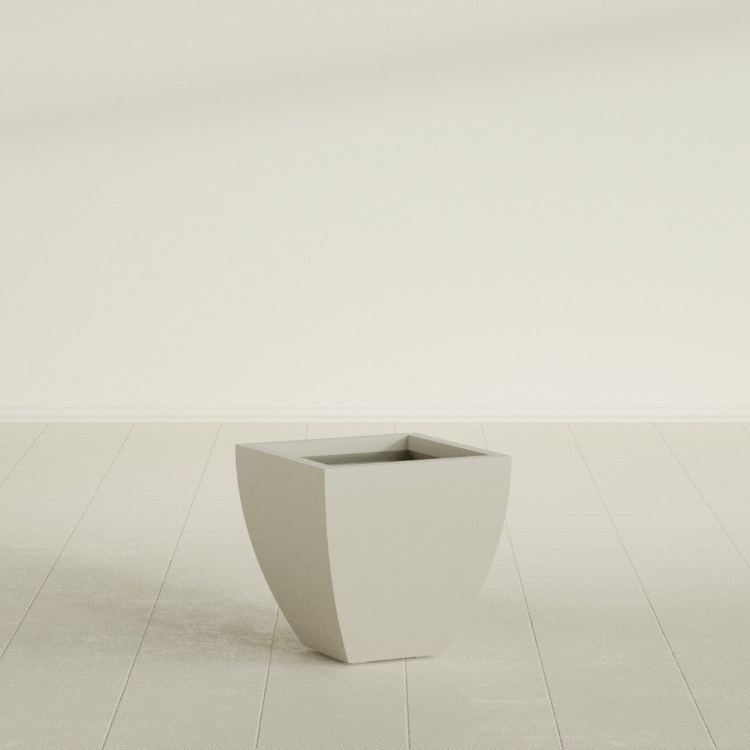 Lima Tapered Square Planter in Satin Beige, 16", shown empty