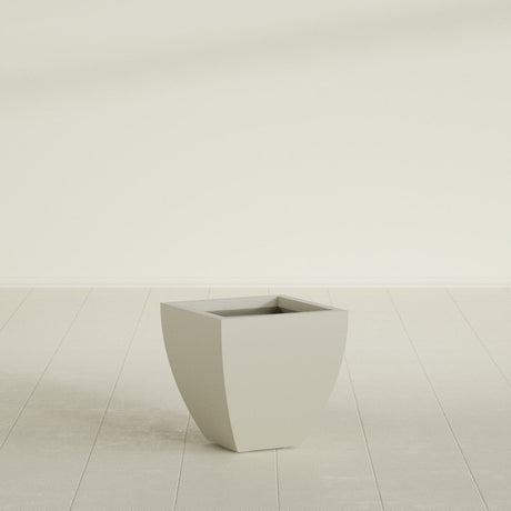 Lima Tapered Square Planter in Satin Beige, 16", shown empty