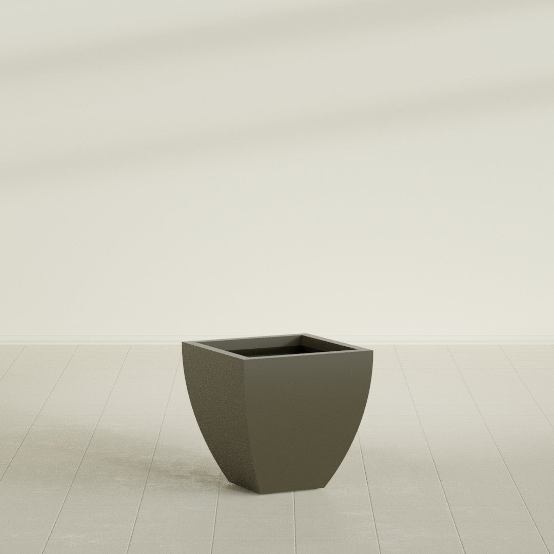 Lima Tapered Square Planter in Matte Bronze, 20", shown empty