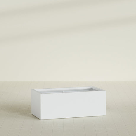 Torino Wide Rectangular Planter in Gloss Bright White, 48"L × 24"D × 18"H, shown empty