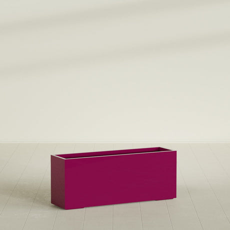Tolga Rectangular Planter in Gloss Eggplant, 60"L × 16"D × 24"H, shown empty