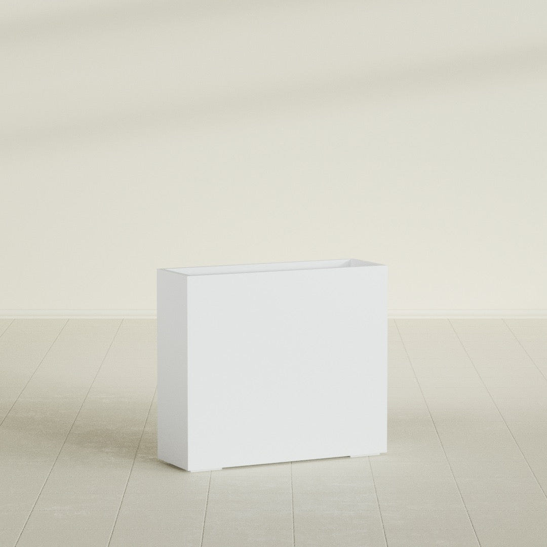 Perth Rectangular Planter in Gloss Bright White, 48"L × 16"D × 42"H, shown empty