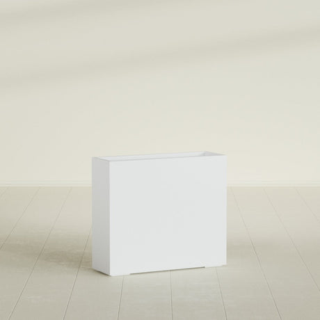 Perth Rectangular Planter in Gloss Bright White, 48"L × 16"D × 42"H, shown empty
