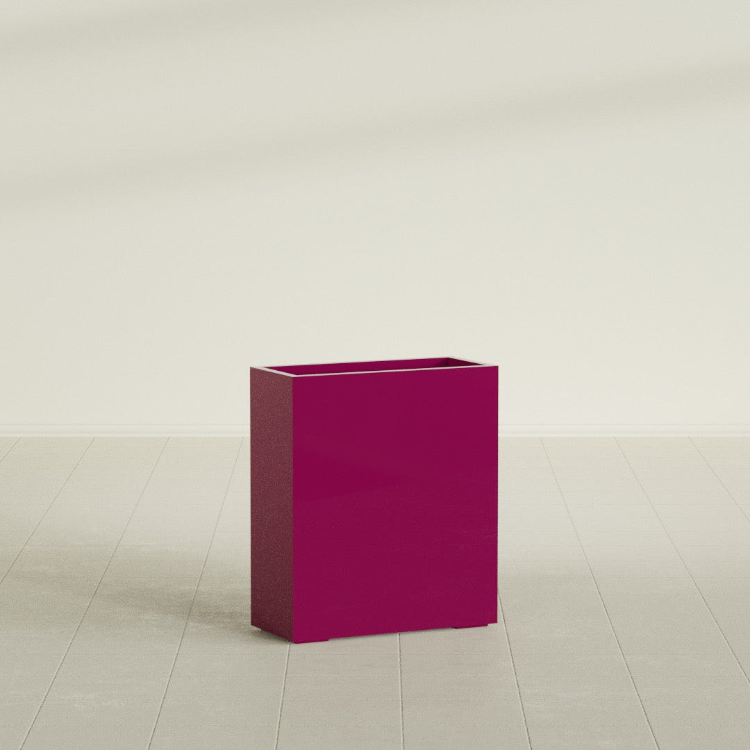 Perth Rectangular Planter in Gloss Eggplant, 36"L × 16"D × 42"H, shown empty