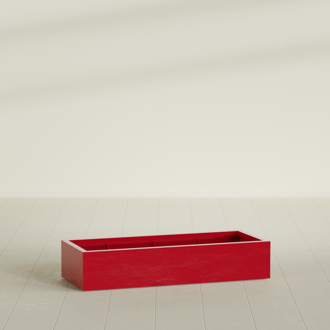 Antwerp Rectangular Planter in Gloss Red, 60"L × 24"D × 12"H, shown empty
