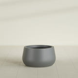 Short Hayden Bowl Planter in Matte Gunmetal, 16"D × 8"H, shown empty