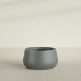 Short Hayden Bowl Planter in Matte Gunmetal, 16"D × 8"H, shown empty