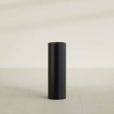 Corry Cylinder Planter in Matte Black, 10"D × 30"H, shown empty