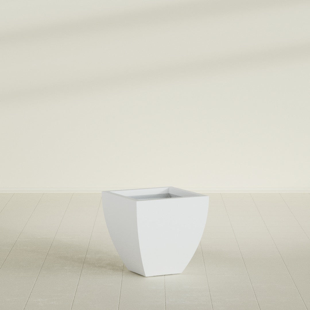 Lima Tapered Square Planter in Gloss Bright White, 20", shown empty