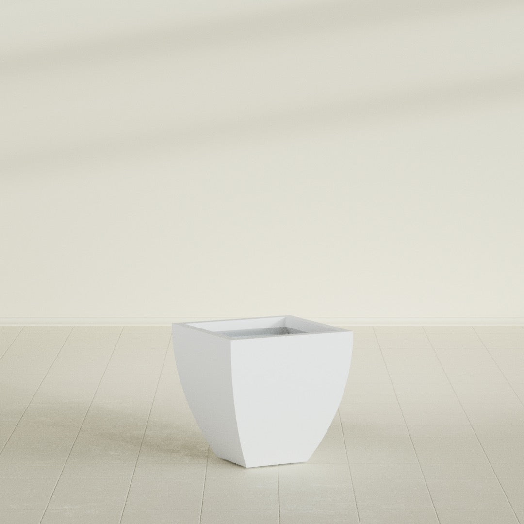Lima Tapered Square Planter in Gloss Bright White, 20", shown empty