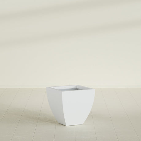 Lima Tapered Square Planter in Gloss Bright White, 20", shown empty