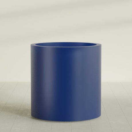 Rio Grande Cylinder Planter in Matte Cobalt Blue, 30"D × 32"H, shown empty