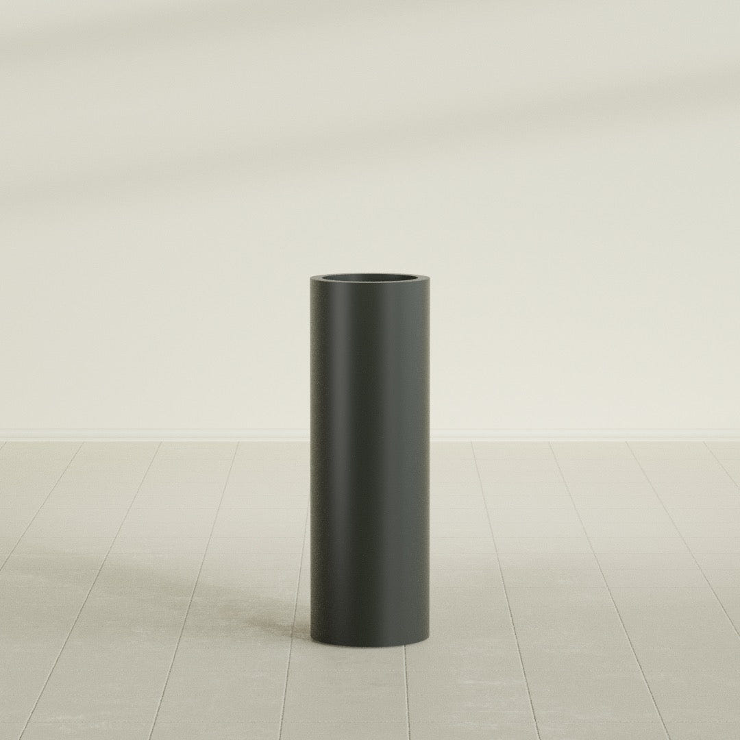 Corry Cylinder Planter in Matte Charcoal, 10"D × 30"H, shown empty