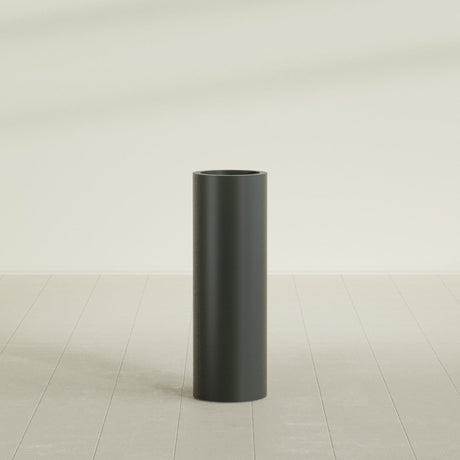 Corry Cylinder Planter in Matte Charcoal, 10"D × 30"H, shown empty