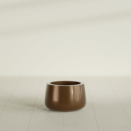 Short Hayden Bowl Planter in Metallic Bronze, 12"D × 7"H, shown empty