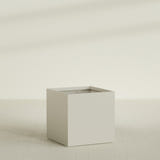 Montroy Cube Planter in Satin Beige, 40", shown empty