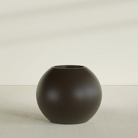 Globe Planter in Matte Dark Brown, 36"D × 30"H, shown empty