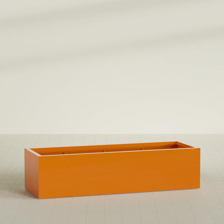 Torino Wide Rectangular Planter in Gloss Tangerine, 72"L × 24"D × 18"H, shown empty
