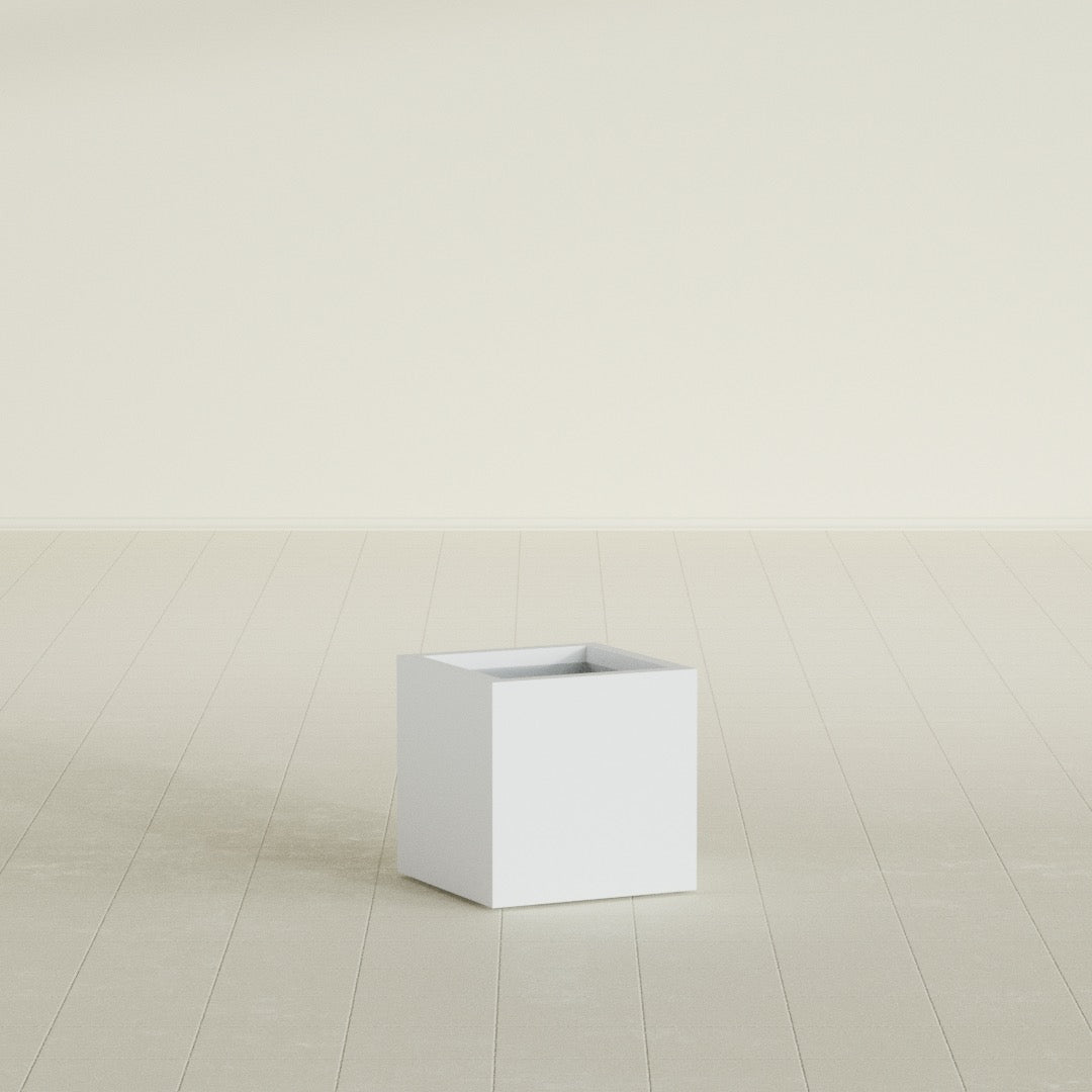 Montroy Cube Planter in Gloss Bright White, 16", shown empty