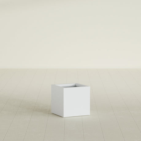 Montroy Cube Planter in Gloss Bright White, 16", shown empty