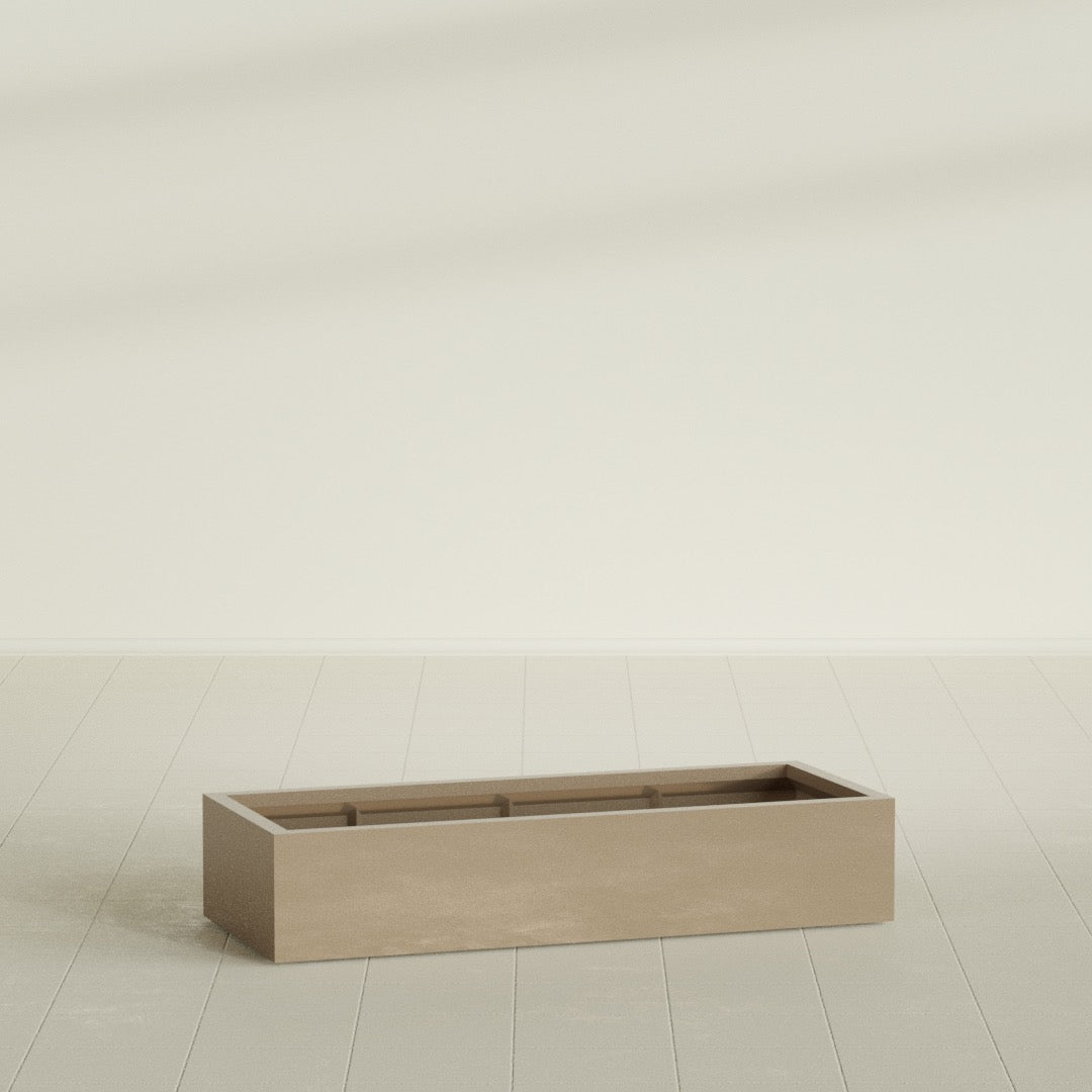 Antwerp Rectangular Planter in Gloss Metallic Gold, 60"L × 24"D × 12"H, shown empty