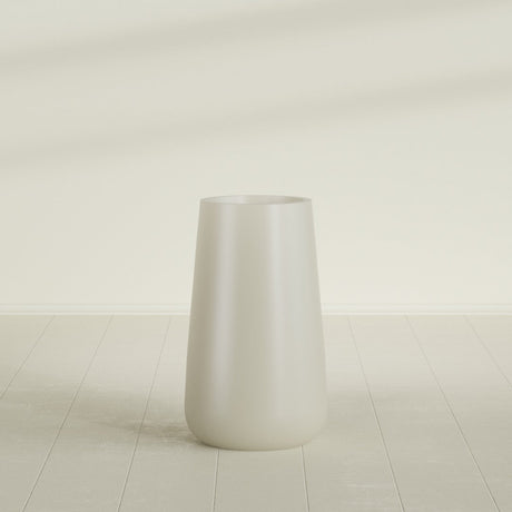 Saigon Tapered Round Planter in Satin Beige, 19"D × 42"H, shown empty