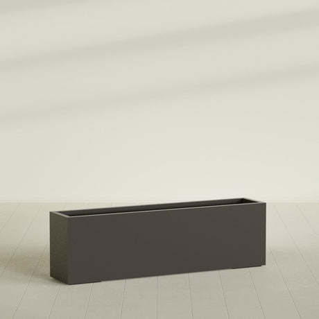 Miami Narrow Rectangular Planter in Matte Dark Brown, 60"L × 12"D × 18"H, shown empty