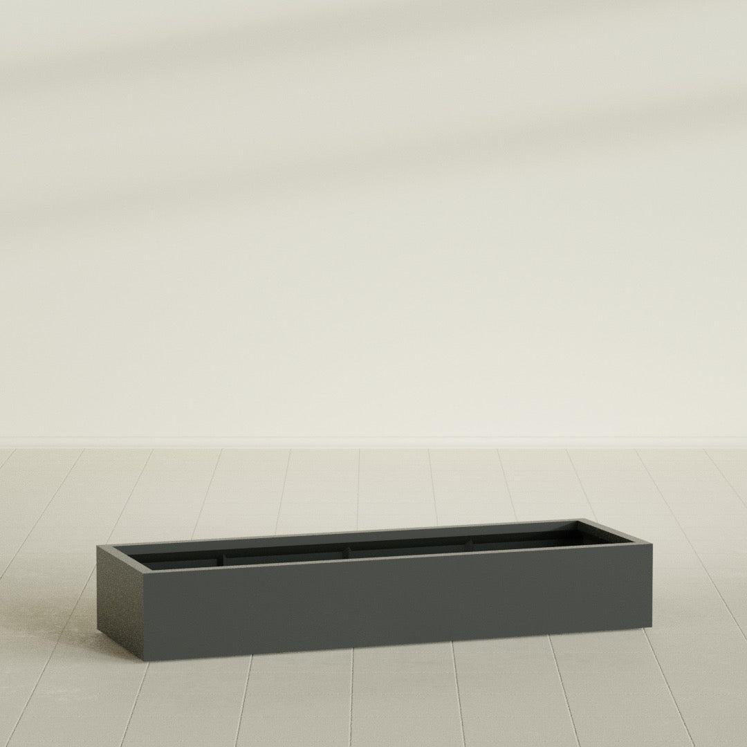 Antwerp Rectangular Planter in Matte Charcoal, 72"L × 24"D × 12"H, shown empty