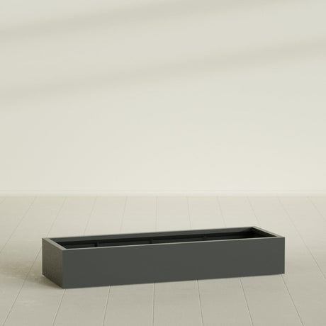 Antwerp Rectangular Planter in Matte Charcoal, 72"L × 24"D × 12"H, shown empty