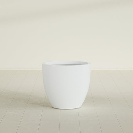 Wannsee Round Planter in Matte Bright White, 33"D × 29"H, shown empty