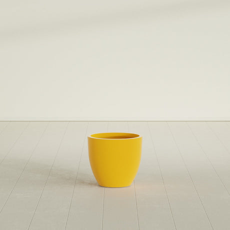 Wannsee Round Planter in Gloss Saffron, 22"D × 19"H, shown empty