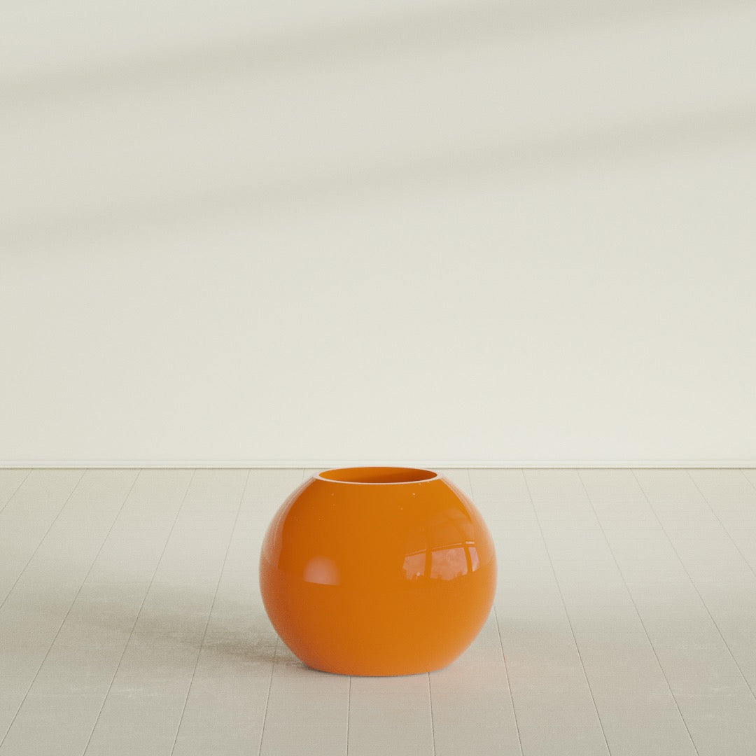 Globe Planter in Gloss Tangerine, 24"D × 19"H, shown empty