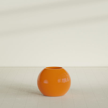 Globe Planter in Gloss Tangerine, 24"D × 19"H, shown empty