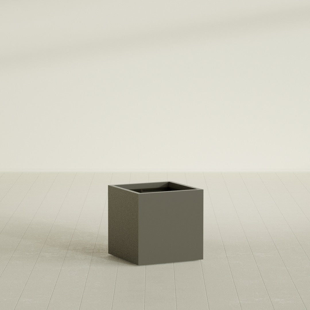 Montroy Cube Planter in Matte Bronze, 24", shown empty