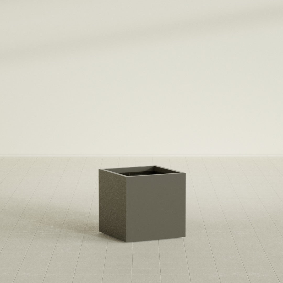 Montroy Cube Planter in Matte Bronze, 24", shown empty