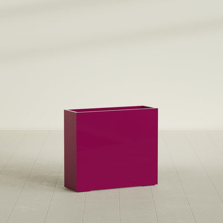 Perth Rectangular Planter in Gloss Eggplant, 48"L × 16"D × 42"H, shown empty