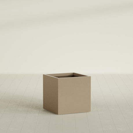 Montroy Cube Planter in Gloss Metallic Gold, 28", shown empty