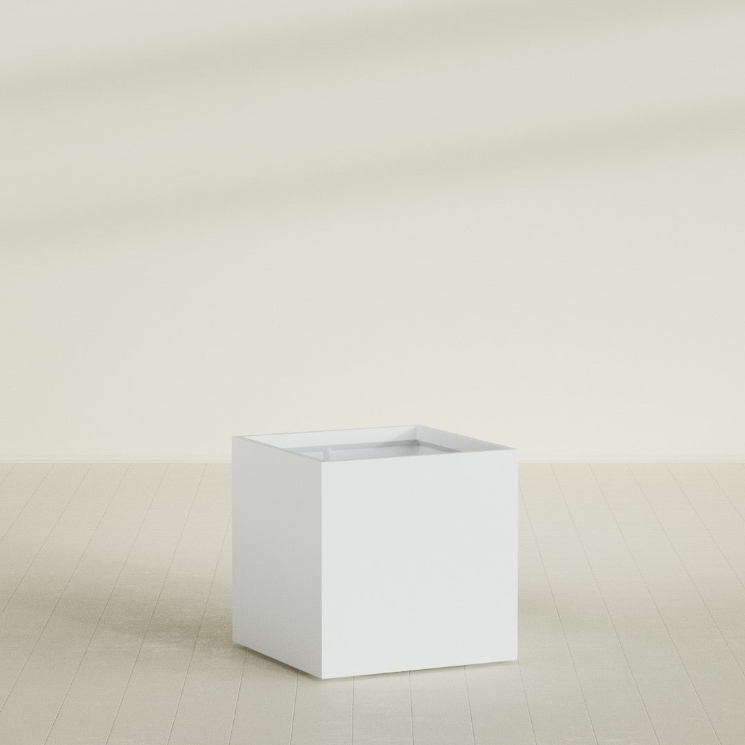 Montroy Cube Planter in Gloss Bright White, 36", shown empty