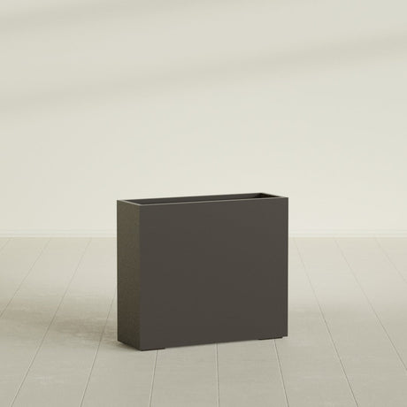 Perth Rectangular Planter in Matte Dark Brown, 48"L × 16"D × 42"H, shown empty