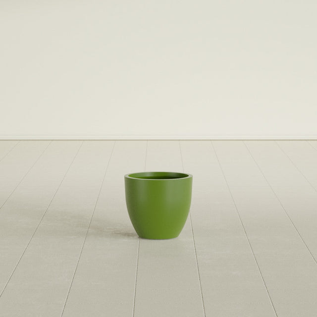 Wannsee Round Planter in Satin Green, 15"D × 13"H, shown empty